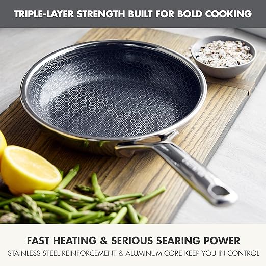 GreenPan Spectra 8" Frying Pan Skillet, Hybrid Tri-Ply Stainless Steel, PFAS-Free Ceramic Nonstick Textured Cooking Surface, Induction Cookware, Diswasher Safe, Oven & Broiler Temp to 850˚F