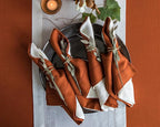 Solino Home Linen Napkins Set of 4 - Classic Hemstitch 100% Pure Linen Cinnamon Dinner Napkins Cloth 20 x 20 Inch for Winter - Handcrafted and Machine Washable