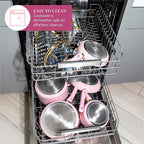 Paris Hilton Epic Nonstick Pots and Pans Set, Multi-layer Nonstick Coating, Tempered Glass Lids, Soft Touch, Stay Cool Handles, Made without PFOA, Dishwasher Safe Cookware Set, 12-Piece, Pink