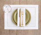 Solino Home Linen Placemats Set of 4 - Classic Hemstitch White Placemats 14 x 19 Inch - 100% Pure Linen Table Mats for Winter, Valentines, Holiday, New Year