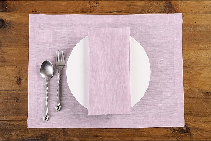 Solino Home Linen Napkins Set of 4-100% Pure Linen Bubblegum Pink Dinner Napkins Cloth 20 x 20 Inch for Valentines - Athena, Handcrafted and Machine Washable