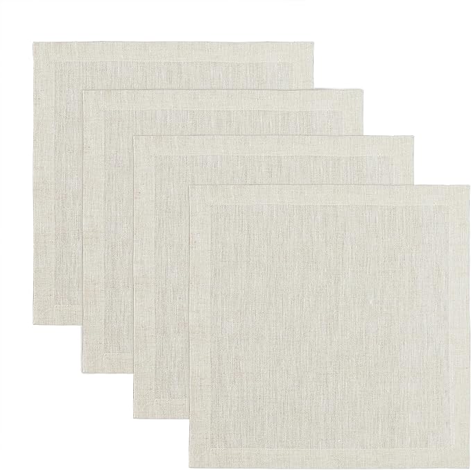 Solino Home Linen Square Placemats Set of 4 - Light Natural Placemats 14 x 14 Inch - 100% Pure Linen Table Mats - Athena