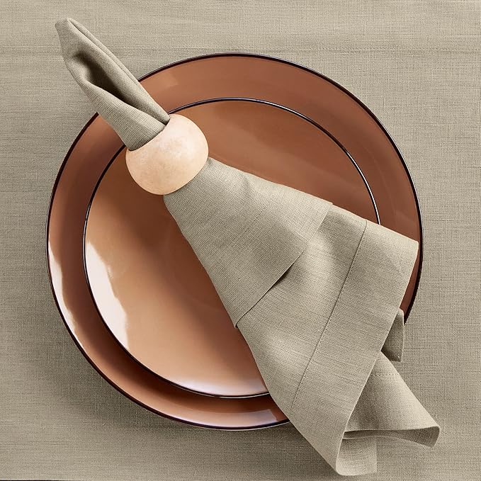 Solino Home Linen Napkins Set of 4-100% Pure Linen Vintage Khaki Dinner Napkins Cloth 20 x 20 Inch - Fete, Handcrafted and Machine Washable