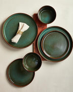 Pokini Plates and Bowls Sets for 6, Ceramic Dinnerware Sets, Kitchen Dish Set, Microwave & Dishwasher Safe Dishware, Highly Durable Reactive Glazed Dinner Set, Brown Green