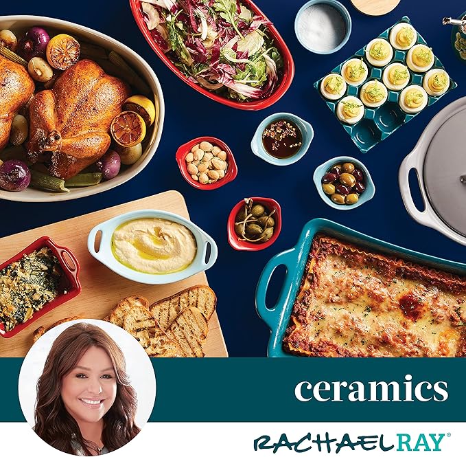 Rachael Ray Solid Glaze Ceramics Au Gratin Bakeware/Baker Set, Rectangular, 2 Piece, Red