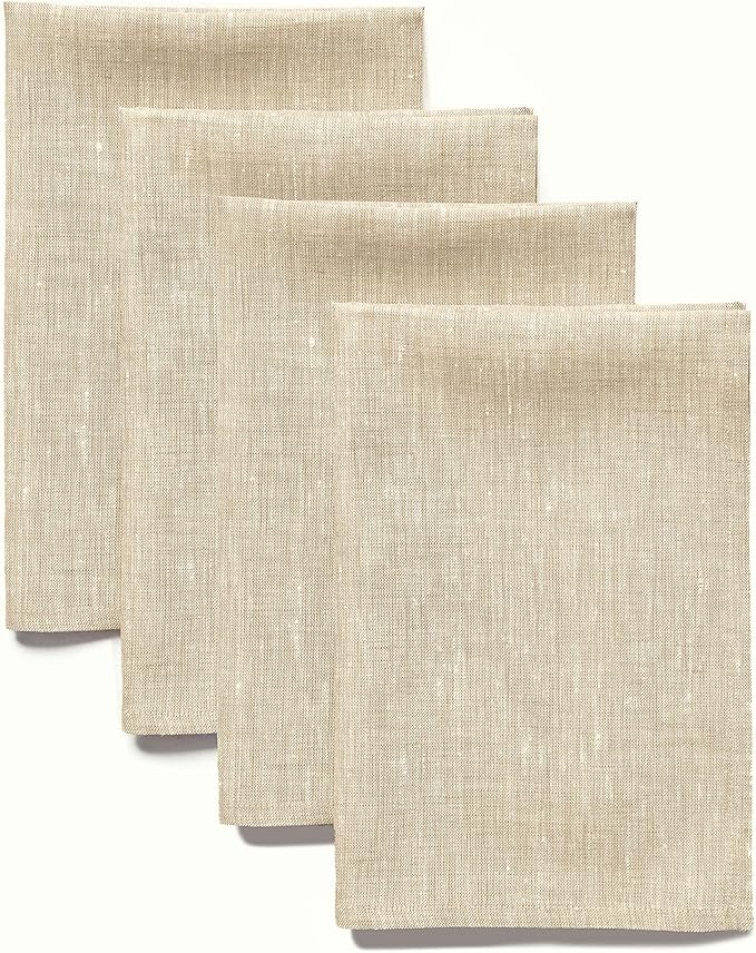 Solino Home Linen Cloth Napkins Set of 4-100% Pure Linen Champagne Beige Dinner Napkins 20 x 20 Inch for Holiday, New Year - Athena, Handcrafted and Machine Washable