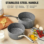 Kitchen Nonstick Saucepan Set - 1 Quart and 2 Quart Sauce Pan Set with Lid - Multipurpose Pots Set Use for Home Kitchen or Restaurant (Grey Granite)