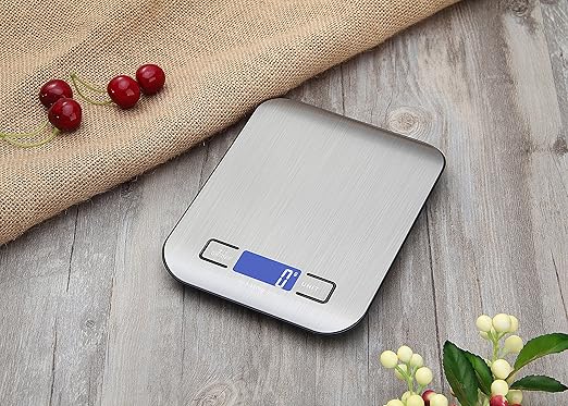 Digital Kitchen Scale,Food Scale for Meat Baking Weighter,Unit Gram OZ lb Up 11 lb(1g-5KG),Silver Stainless Steel Anti-Fingerprint with Accuracy LCD Display for Cooking Black(Include AAA Battery)