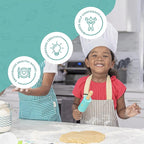 Tovla Jr. Kids Cooking Utensils Set - 4-Piece Kids Kitchen Tools - Safe Baking Set - Food Grade Toddler Chef Supplies - Gender Neutral Silicone Cookware Kit with Spatula Whisk Tongs Rolling Pin