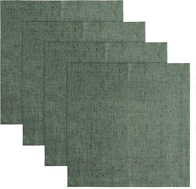 Solino Home Linen Square Placemats Set of 4 - Forest Green Placemats 14 x 14 Inch - 100% Pure Linen Table Mats for Winter, New Year - Athena