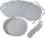 Placemats Set of 6 Oval – Woven Boho Farmhouse Table Mats for Dining Table for 6, Kitchen Decor, Washable and Handmade Rustic Table Accessories (Oval Plus, Gray Mixed)