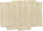 Solino Home Linen Cloth Napkins Set of 6-100% Pure Linen Beige Dinner Napkins 20 x 20 Inch - Classic Hemstitch, Handcrafted and Machine Washable