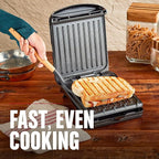 George Foreman Compact 2-Serving Electric Indoor Grill and Panini Press for 1–2 People, Classic Plates, Black