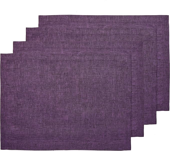 Solino Home Linen Placemats Set of 4 - Grape Placemats 14 x 19 Inch - 100% Pure Linen Table Mats for Valentines, New Year - Athena
