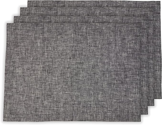 Solino Home Linen Placemats Set of 4-100% Pure Linen Chambray Black Cloth Placemats 14 x 19 Inch for Winter, Holiday - Athena