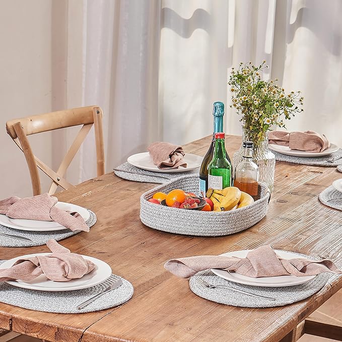 Placemats Set of 6 Oval – Woven Boho Farmhouse Table Mats for Dining Table for 6, Kitchen Decor, Washable and Handmade Rustic Table Accessories (Oval, Gray Mixed)