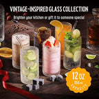 12 Oz Hobnail Drinking Glasses Set of 6 - Clear Multipurpose Glassware Sets, Decorative & Stylish Glasses Drinking Set W/Straws for Bar, Kitchen, Cocktail Glassware - Home, Dining, & Kitchen