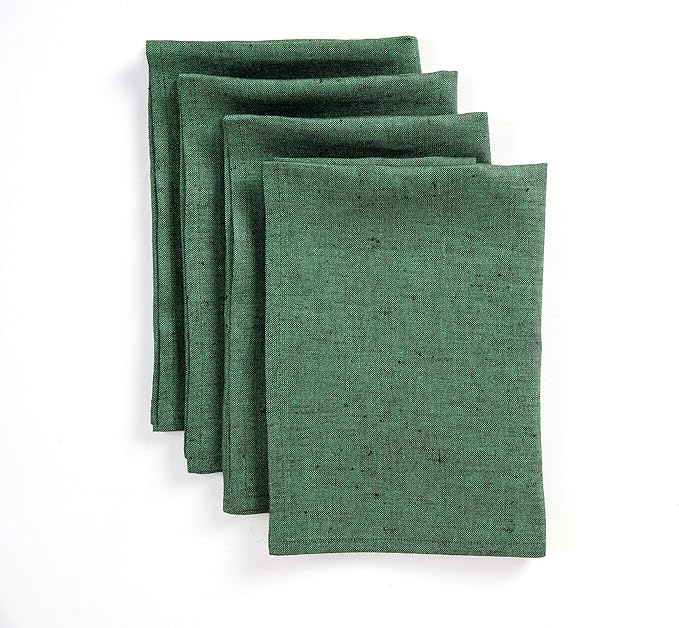 Solino Home Linen Napkins Set of 4-100% Pure Linen Forest Green Dinner Napkins Cloth 20 x 20 Inch for Winter, New Year - Athena, Handcrafted and Machine Washable