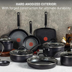 T-fal Ultimate Hard Anodized Nonstick Cookware Set 12 Piece, Oven Broiler Safe 400F, Lid Safe 350F, Kitchen Cooking Set w/Fry Pans, Saucepans, Dutch Oven, Pots and Pans, Dishwasher Safe, Onyx