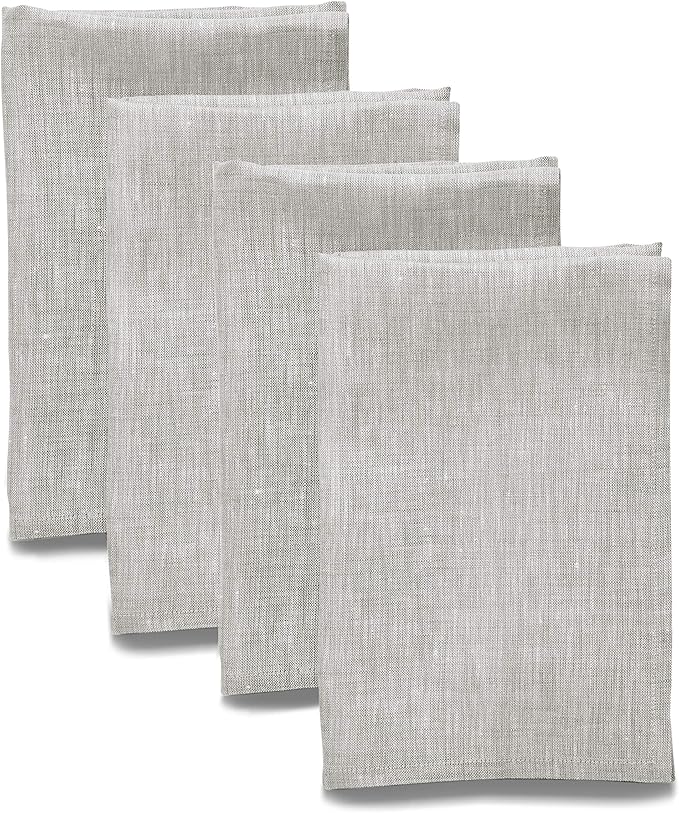 Solino Home Linen Cloth Napkins Set of 4-100% Pure Linen Oyster Grey Dinner Napkins 20 x 20 Inch for Holiday - Athena, Handcrafted and Machine Washable