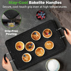 Nutrichef Double Burner Griddle, Non-Stick Stove Top Griddle for Gas Stove, Dishwasher Safe, Heatproof Bakelite Handles, Even Heat Distribution, PFOA & PFOS Free, 20” x 12” x 0.8” Inch (Black)