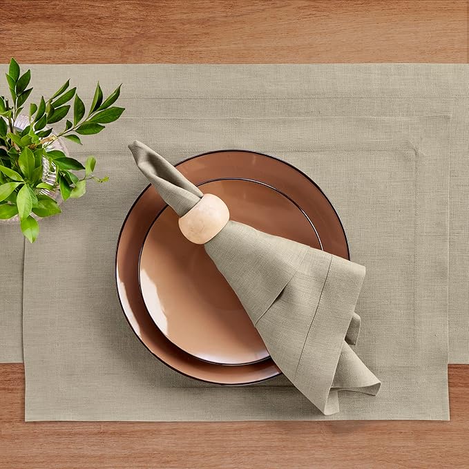 Solino Home Linen Napkins Set of 4-100% Pure Linen Vintage Khaki Dinner Napkins Cloth 20 x 20 Inch - Fete, Handcrafted and Machine Washable