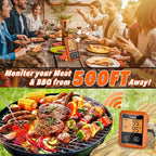 Yunbaoit Wireless Meat Thermometer, Digital Remote Food Cooking Meat Thermometer for BBQ Grill Smoker Oven Kitchen,500 FT Range&Dual Probes