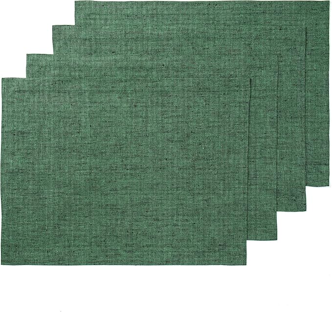 Solino Home Linen Placemats Set of 4 - Forest Green Placemats 14 x 19 Inch - 100% Pure Linen Table Mats for Winter, New Year - Athena
