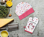 AMOUR INFINI Apron and Hat Set, 3 Pcs- Adjustable Kitchen Apron Oven Mitts Set