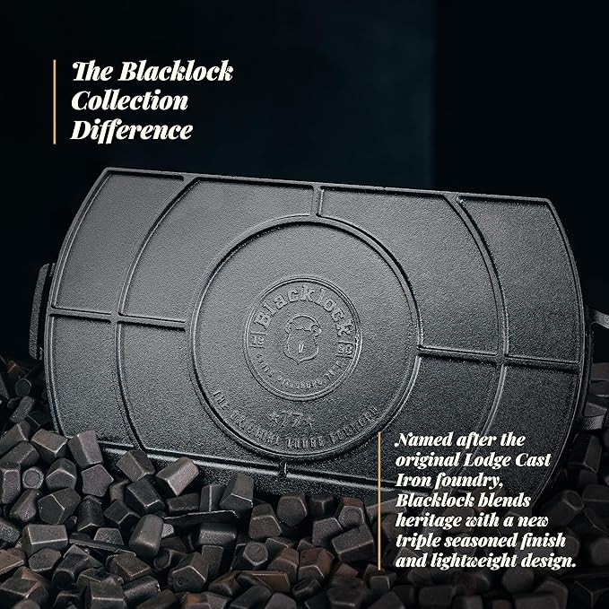 Lodge Blacklock 10" x 20" Cast Iron Double Burner Griddle - Triple Seasoned - For Indoor & Outdoor Cooking - Fits Over Two Burners - Easy Cleanup - Non-Toxic Material