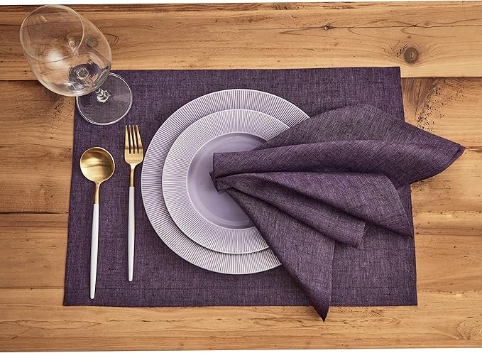 Solino Home Linen Placemats Set of 4 - Grape Placemats 14 x 19 Inch - 100% Pure Linen Table Mats for Valentines, New Year - Athena