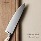 CAROTE 14 Pieces Knife Set with Block, Forged, High Carbon Stainless Steel Sharp Blade Block Knife Set, Dishwasher Safe Cutlery, Cream (Pack of 2)
