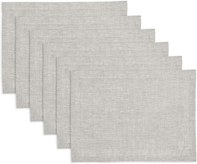Solino Home Linen Placemats Set of 6 - Oyster Grey Placemats 14 x 19 Inch - 100% Pure Linen Table Mats - Athena