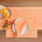 Solino Home Linen Cloth Placemats Set of 4-100% Pure Linen Hemstitch Coral Placemats 14 x 19 Inch - Classic Hemstitch Table Place Mats for Valentines