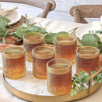 Kate Aspen Beaded Amber Drinking Glasses Set of 6-10 oz Vintage Glassware Set Jupiter Glasses, Cocktail Glass Set, Juice Glass, Water Cups Hostess Gift, Present, Gift for Newlyweds