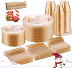 WELLIFE 450 PCS Gold Glitter Disposable Dinnerware Set for 75 Guests, Plastic Plates for Party, Including 75 Dinner & Salad Plates, Cups, Forks Knives Spoons for Wedding and Party Supplies