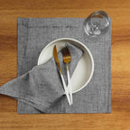 Solino Home Linen Square Placemats Set of 4 - Chambray Black Placemats 14 x 14 Inch - 100% Pure Linen Table Mats for Winter - Athena