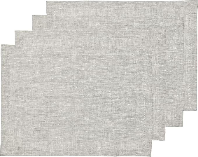 Solino Home Linen Placemats Set of 4-100% Pure Linen Oyster Grey Cloth Placemats 14 x 19 Inch for Holiday - Athena