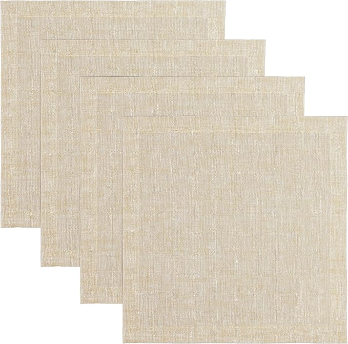 Solino Home Linen Square Placemats Set of 4 - Champagne Beige Placemats 14 x 14 Inch - 100% Pure Linen Table Mats for New Year - Athena
