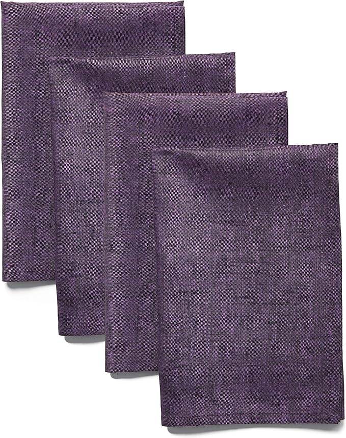 Solino Home Linen Napkins Set of 4 - 100% Pure Linen Grape Dinner Napkins Cloth 20 x 20 Inch for Winter, Valentines, Holiday, New Year - Athena, Handcrafted and Machine Washable