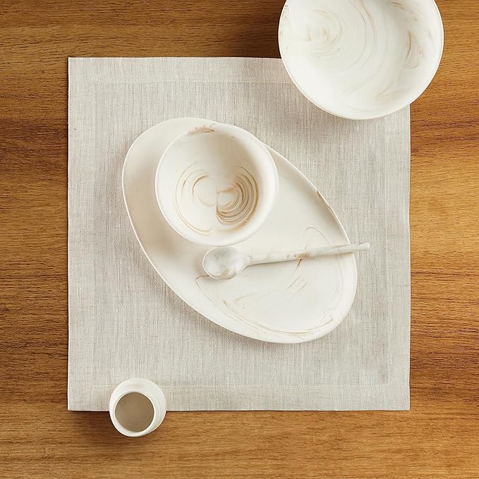 Solino Home Linen Square Placemats Set of 4 - Light Natural Placemats 14 x 14 Inch - 100% Pure Linen Table Mats - Athena