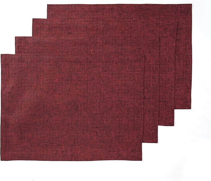 Solino Home Linen Placemats Set of 4 - Red Garnet Placemats 14 x 19 Inch - 100% Pure Linen Table Mats for Valentines, Holiday, Winter, New Year - Athena