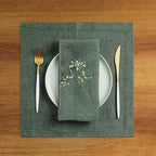 Solino Home Linen Square Placemats Set of 4 - Forest Green Placemats 14 x 14 Inch - 100% Pure Linen Table Mats for Winter, New Year - Athena